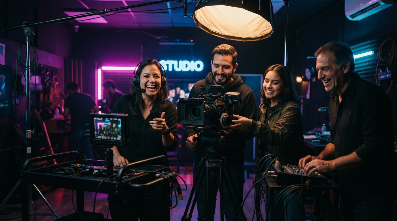 Equipo creando contenidos audiovisuales